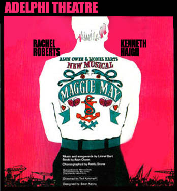Maggie May theatre poster - Adelphi Theatre starring Rachel Roberts, Kenneth Haigh, Barry Humphries